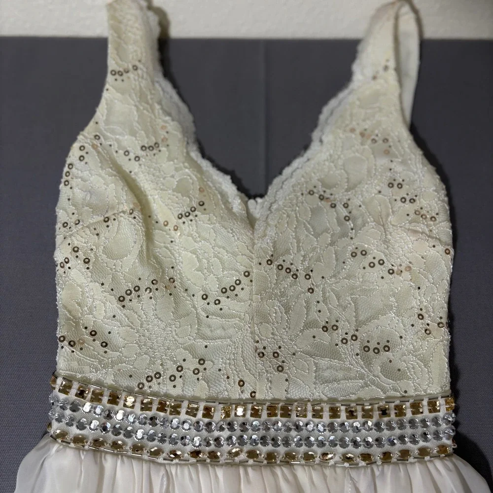B. Darlin High Low Dress Womens 1/2 White Lace Sequin Rhinestone Formal - Picture 5 of 11